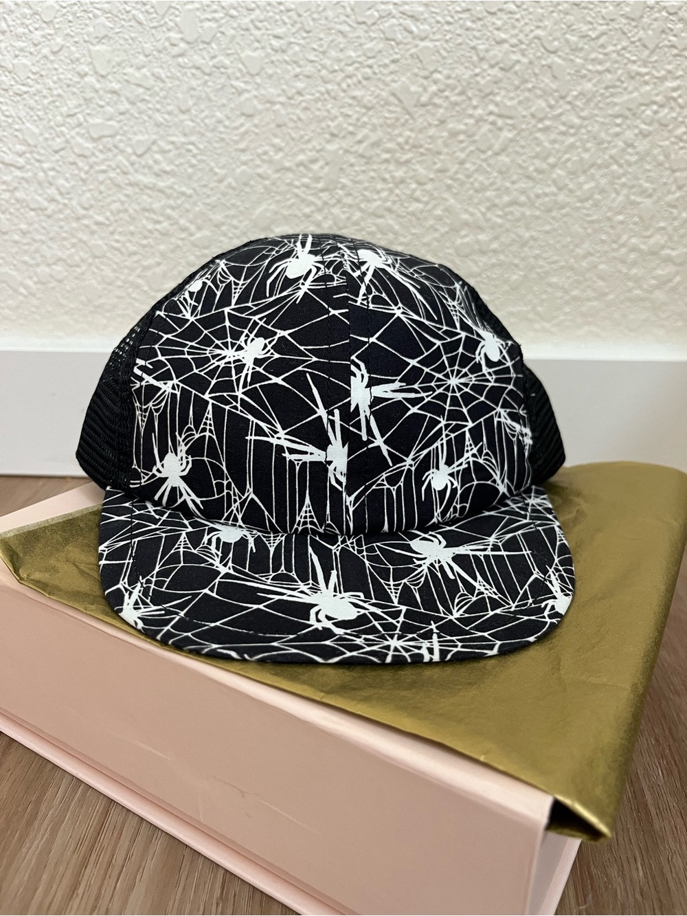 George Hats Toddler sized Black Spider Web Print Cap - GLOW IN THR DARK!
